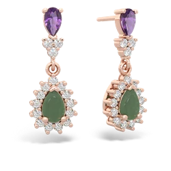 Amethyst Halo Pear Dangle 14K Rose Gold earrings E1882