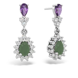 Amethyst Halo Pear Dangle 14K White Gold earrings E1882