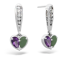 Amethyst Filligree Heart 14K White Gold earrings E5070