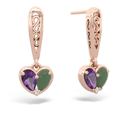 Amethyst Filligree Heart 14K Rose Gold earrings E5070