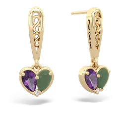 Amethyst Filligree Heart 14K Yellow Gold earrings E5070