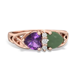 Amethyst Celtic Knot Double Heart 14K Rose Gold ring R5040