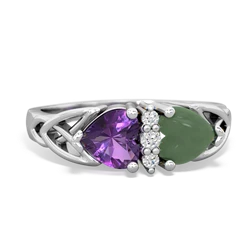 Amethyst Celtic Knot Double Heart 14K White Gold ring R5040