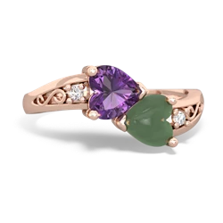 Amethyst Snuggling Hearts 14K Rose Gold ring R2178