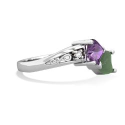 Amethyst Snuggling Hearts 14K White Gold ring R2178