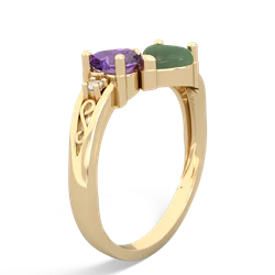 Amethyst Snuggling Hearts 14K Yellow Gold ring R2178