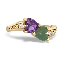 Amethyst Snuggling Hearts 14K Yellow Gold ring R2178