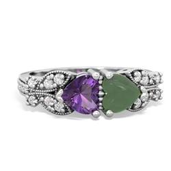 Amethyst Diamond Butterflies 14K White Gold ring R5601