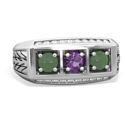 Amethyst Three Stone Tire Tread Men's 14K White Gold ring R0520