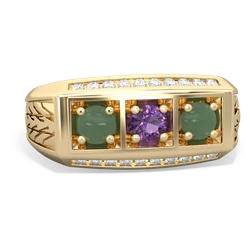 Amethyst Three Stone Tire Tread Men's 14K Yellow Gold ring R0520