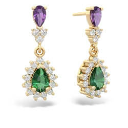 Amethyst Halo Pear Dangle 14K Yellow Gold earrings E1882