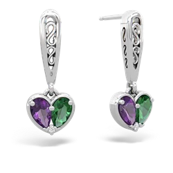 Amethyst Filligree Heart 14K White Gold earrings E5070