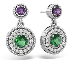 Amethyst Halo Dangle 14K White Gold earrings E5319