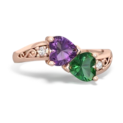 Amethyst Snuggling Hearts 14K Rose Gold ring R2178