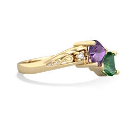 Amethyst Snuggling Hearts 14K Yellow Gold ring R2178