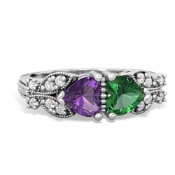 Amethyst Diamond Butterflies 14K White Gold ring R5601