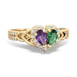 Amethyst Celtic Knot Two Hearts As One 14K Yellow Gold ring R2644HRT