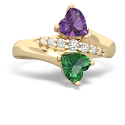 Amethyst Heart To Heart 14K Yellow Gold ring R2064