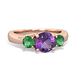 Amethyst Three Stone Round Trellis 14K Rose Gold ring R4018