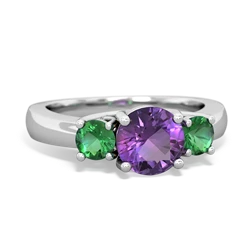 Amethyst Three Stone Round Trellis 14K White Gold ring R4018