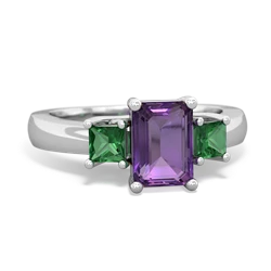 Amethyst Three Stone Emerald-Cut Trellis 14K White Gold ring R4021