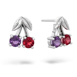 Amethyst Sweet Cherries 14K White Gold earrings E7001