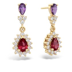 Amethyst Halo Pear Dangle 14K Yellow Gold earrings E1882