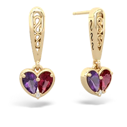 Amethyst Filligree Heart 14K Yellow Gold earrings E5070