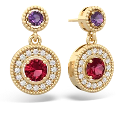 Amethyst Halo Dangle 14K Yellow Gold earrings E5319