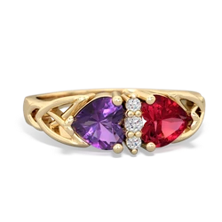 Amethyst Celtic Knot Double Heart 14K Yellow Gold ring R5040