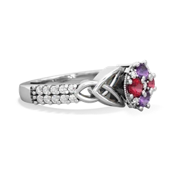 Amethyst Celtic Knot Cluster Engagement 14K White Gold ring R26443RD