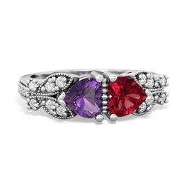 Amethyst Diamond Butterflies 14K White Gold ring R5601