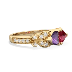 Amethyst Diamond Butterflies 14K Yellow Gold ring R5601