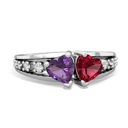 Amethyst Heart To Heart 14K White Gold ring R3342