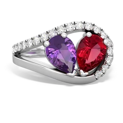 Amethyst Nestled Heart Keepsake 14K White Gold ring R5650