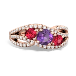 Amethyst Three Stone Aurora 14K Rose Gold ring R3080