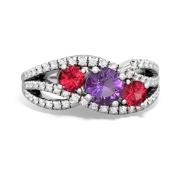 Amethyst Three Stone Aurora 14K White Gold ring R3080