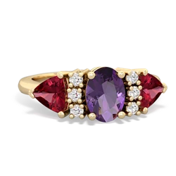 Amethyst Antique Style Three Stone 14K Yellow Gold ring R2186