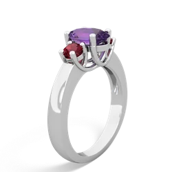 Amethyst Three Stone Oval Trellis 14K White Gold ring R4024