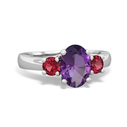 Amethyst Three Stone Oval Trellis 14K White Gold ring R4024