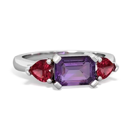 Amethyst Three Stone 14K White Gold ring R5235