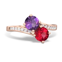 Amethyst Channel Set Two Stone 14K Rose Gold ring R5303