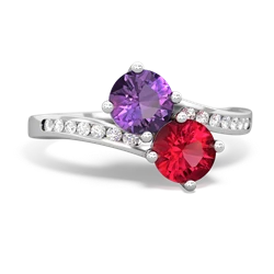 Amethyst Channel Set Two Stone 14K White Gold ring R5303