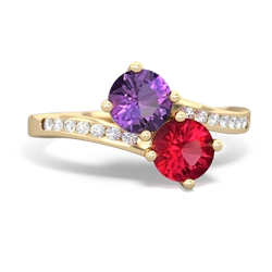 Amethyst Channel Set Two Stone 14K Yellow Gold ring R5303