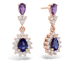 Amethyst Halo Pear Dangle 14K Rose Gold earrings E1882