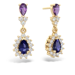 Amethyst Halo Pear Dangle 14K Yellow Gold earrings E1882