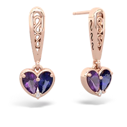 Amethyst Filligree Heart 14K Rose Gold earrings E5070