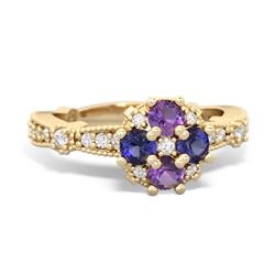 Amethyst Sparkling Tiara Cluster 14K Yellow Gold ring R26293RD