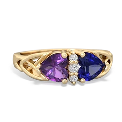 Amethyst Celtic Knot Double Heart 14K Yellow Gold ring R5040