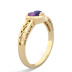 Amethyst Filligree 'One Heart' 14K Yellow Gold ring R5070